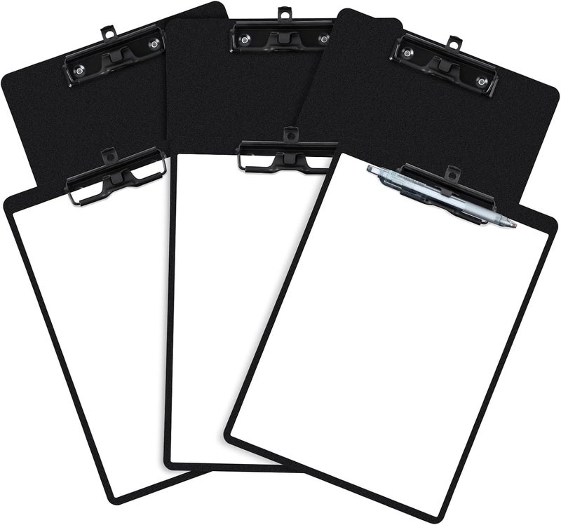 FRETONBA Black Clipboard with Pen Holder, Set of 6 Plastic Clipboard with Low Profile Metal Clip, Hanging Clip boards Holds 8.5x11 Inch Papers, Standard A4 Letter Size Clip Boards for Offices & School - Image 1